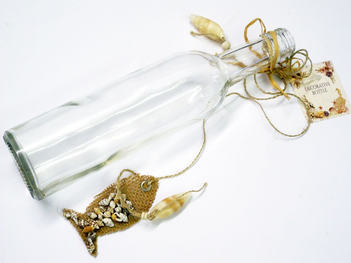 25cm glass bottle with shells.