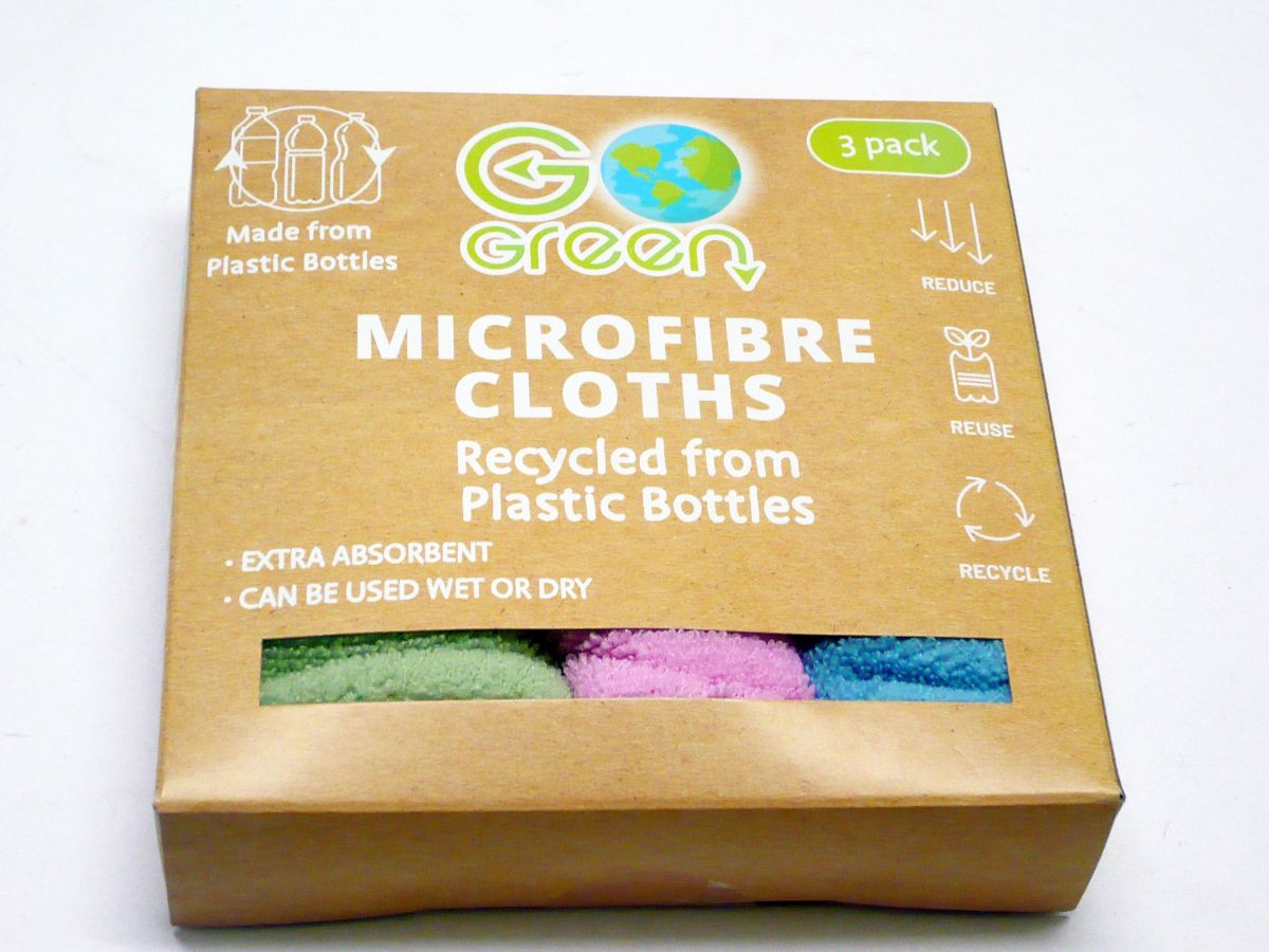 Pack 3, microfibre cloths (recycled from plastic bottles)*