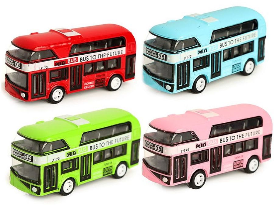 Die-cast pull back city bus - 4/cols.
(ADD 12 FOR DISPLAY)