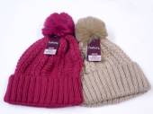 Ladies chunky knit hat with pom pom - 2/cols.