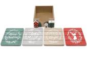 Set 4, Christmas houses wooden coasters.