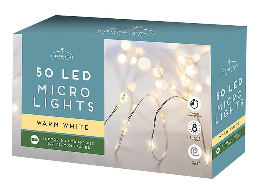 B/op 50 led micro lights (in/outdoor) - WARM WHITE.