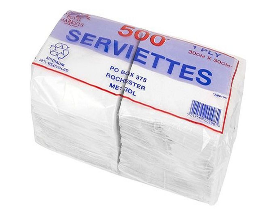 Pack 500, 1ply white serviettes*
(30x30cm)