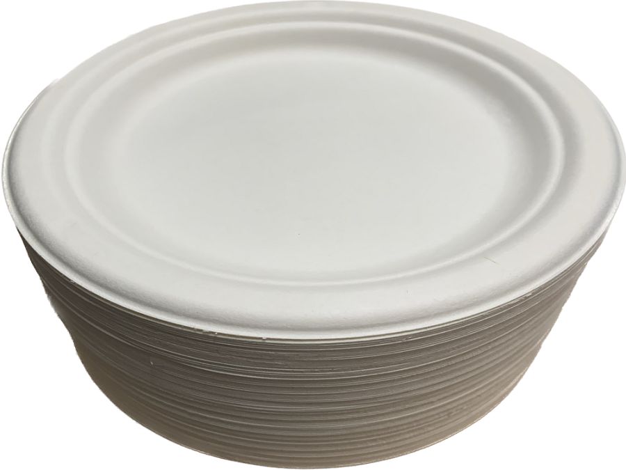 Pack 100, 23cm bagasse compostable plates**