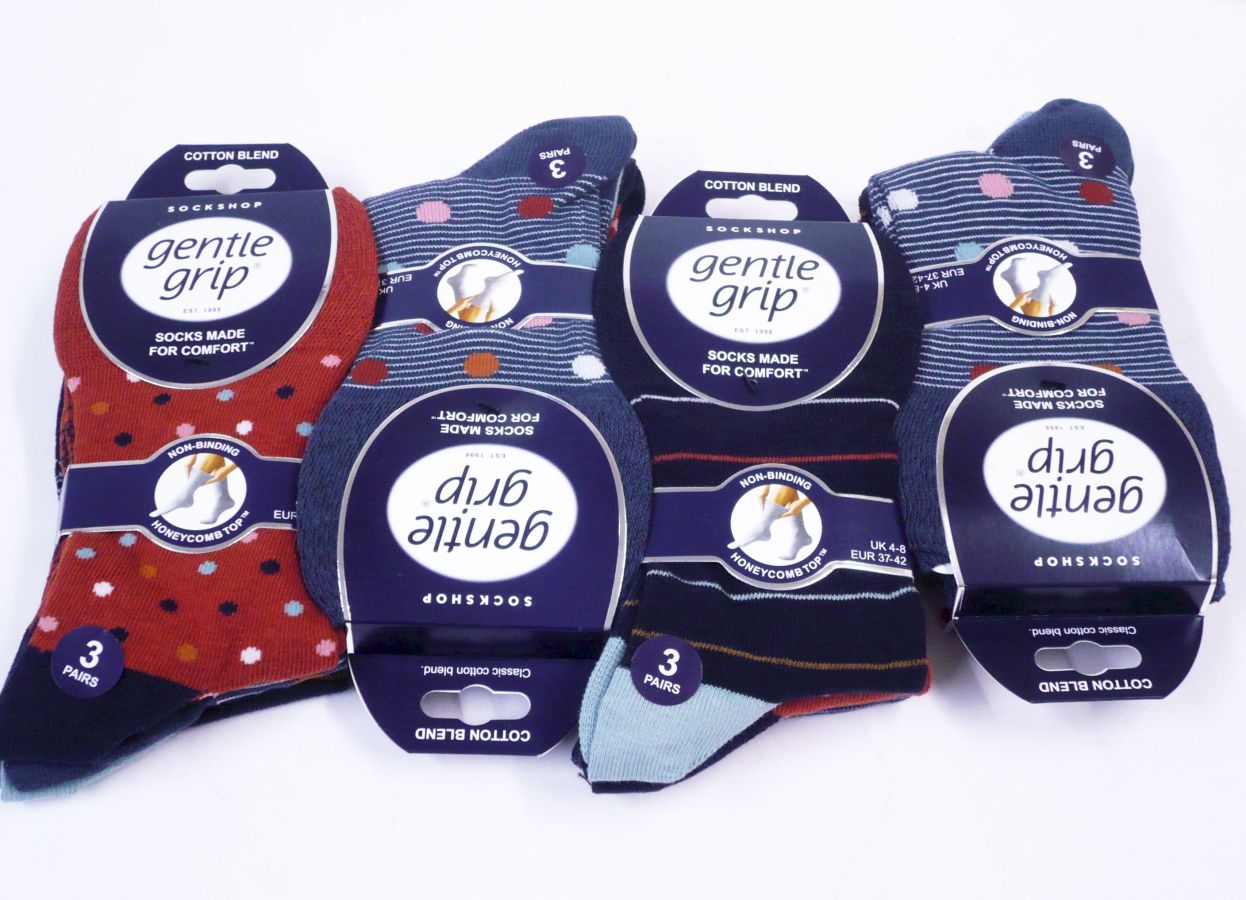 Gentle grip spot/stripe socks
(3pkt x4)