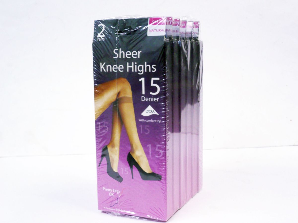 Box 2, (x6) sheer knee highs 15denier one size - NATURAL*