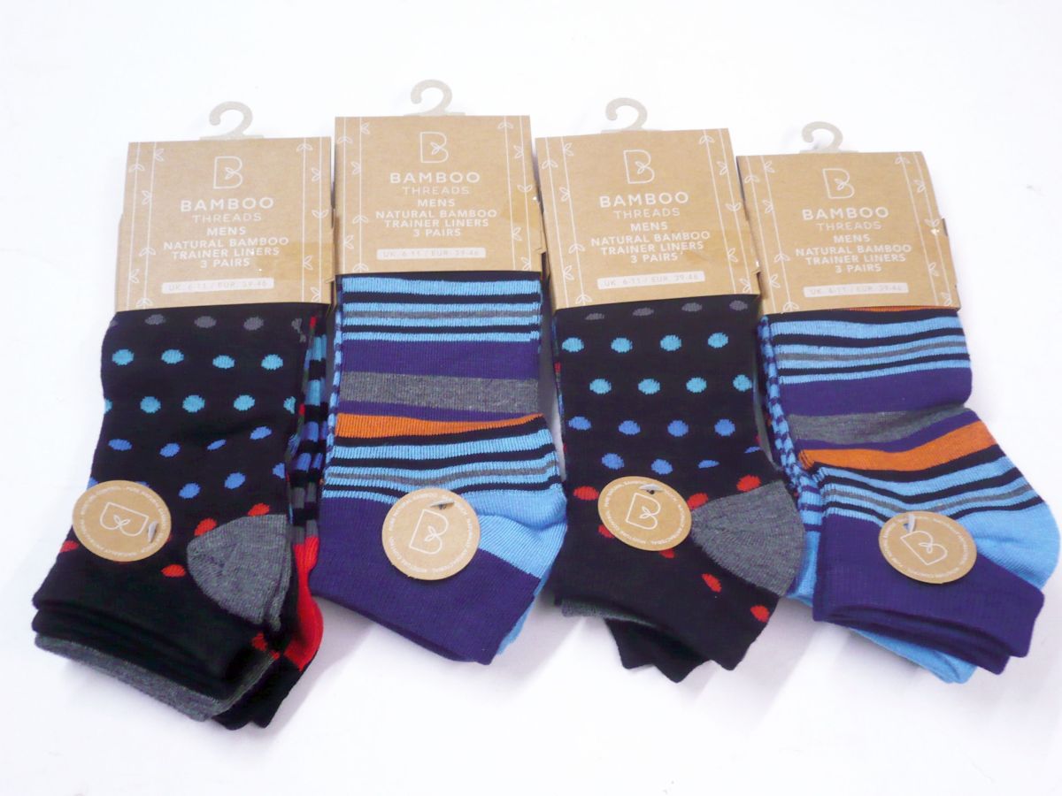 Mens bamboo printed trainer socks.
(3pkt x4)