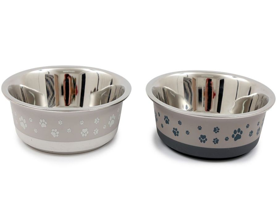 14cm s/steel paw print pet bowl - 2asstd.