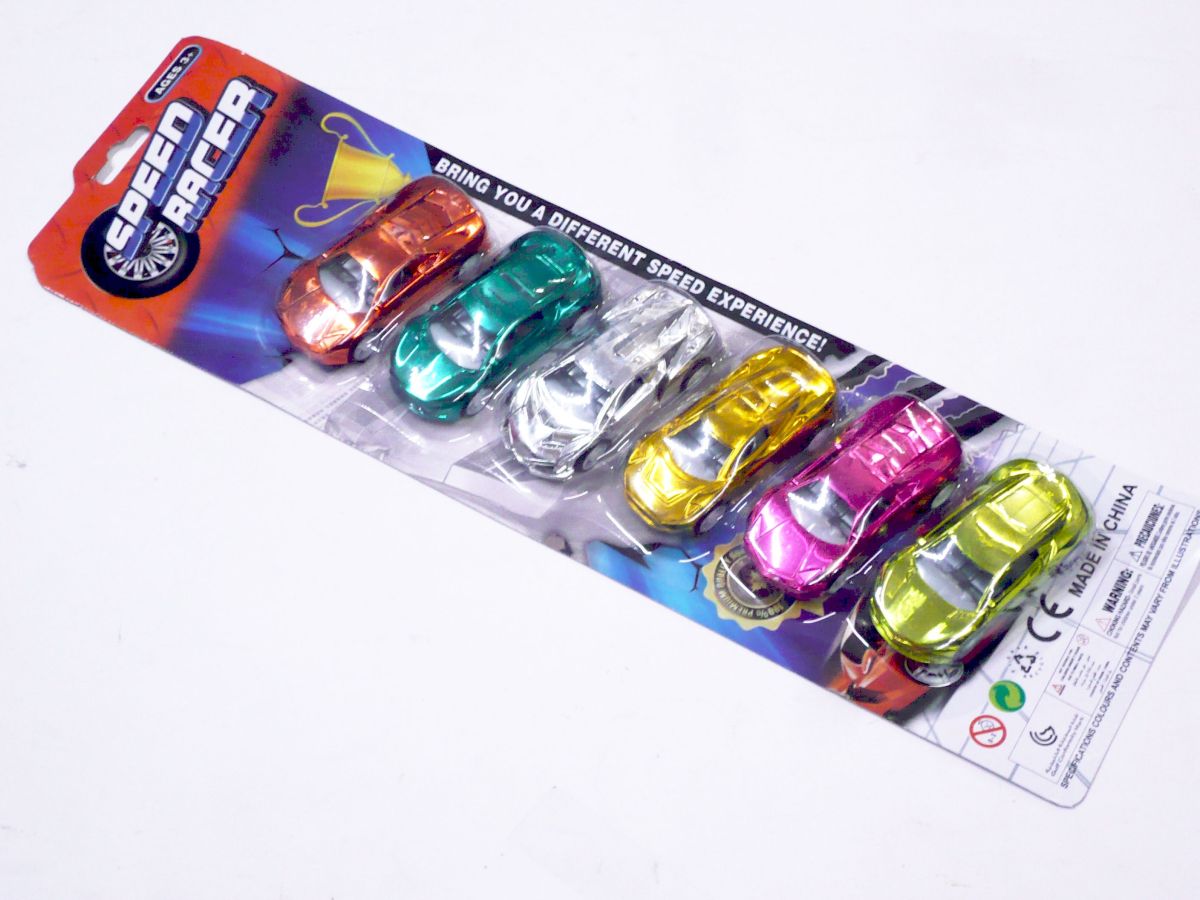 Pack 6, pull back metallic cars.