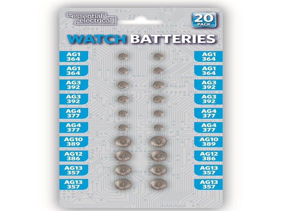 Pack 20, assorted watch batteries*