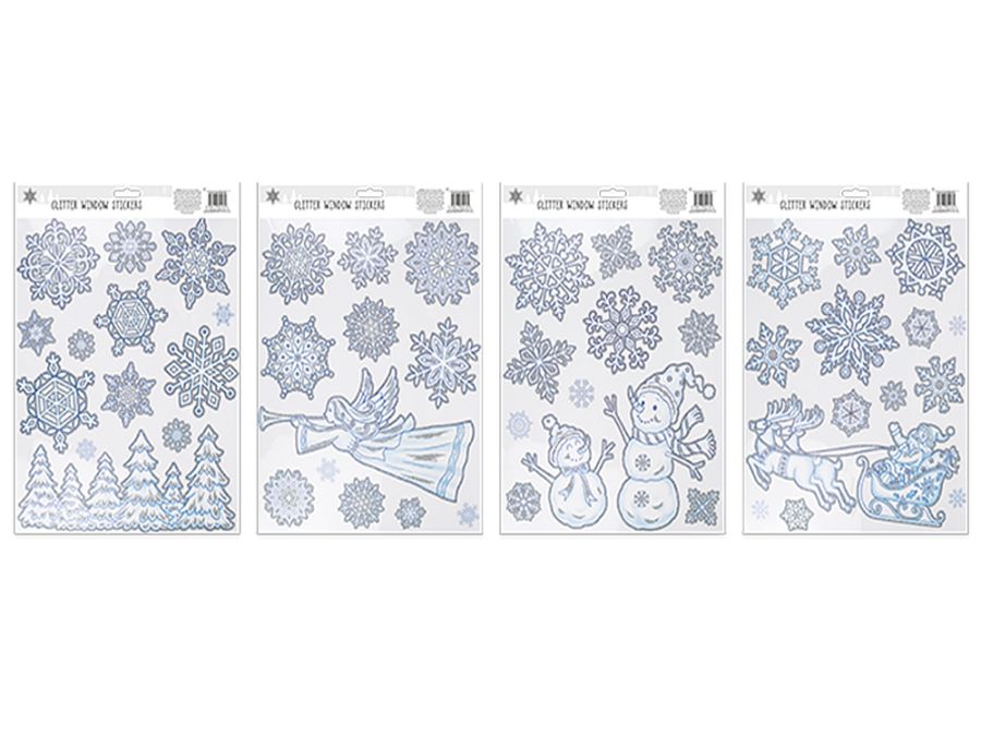 Glitter snowflake window stickers - 4asstd.