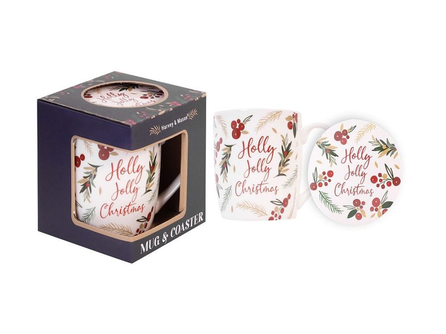 Holly Jolly Christmas mug and coaster set*