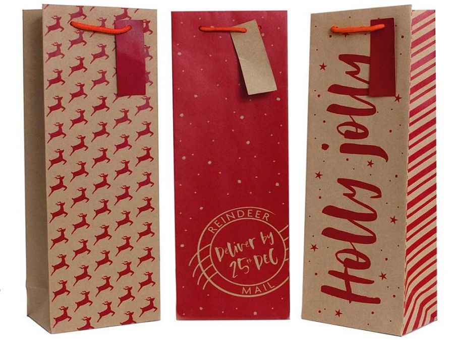 Christmas kraft bottle bag - 3asstd*